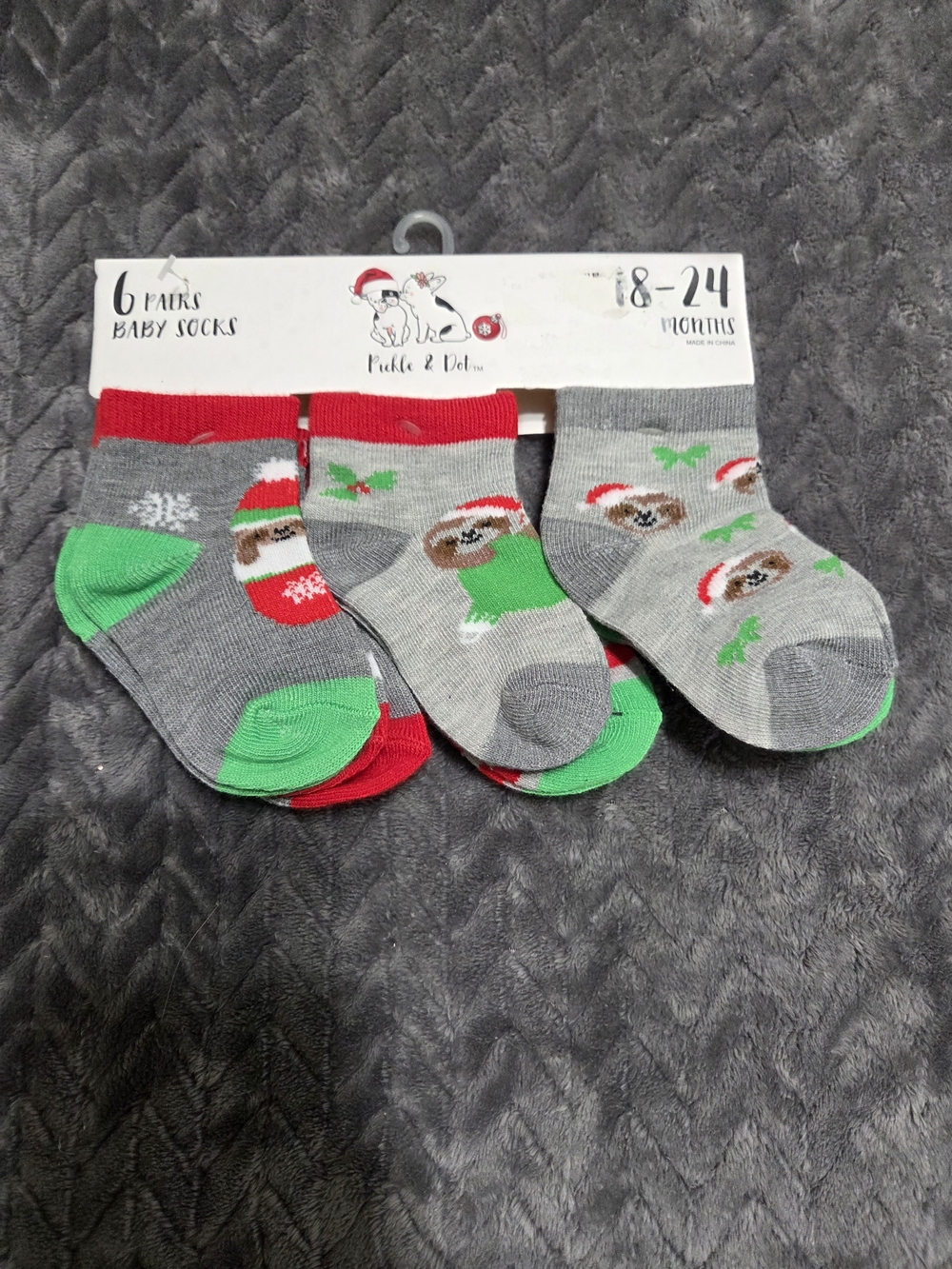 Holiday  Baby Socks - Grey and Green (6 Pairs)
